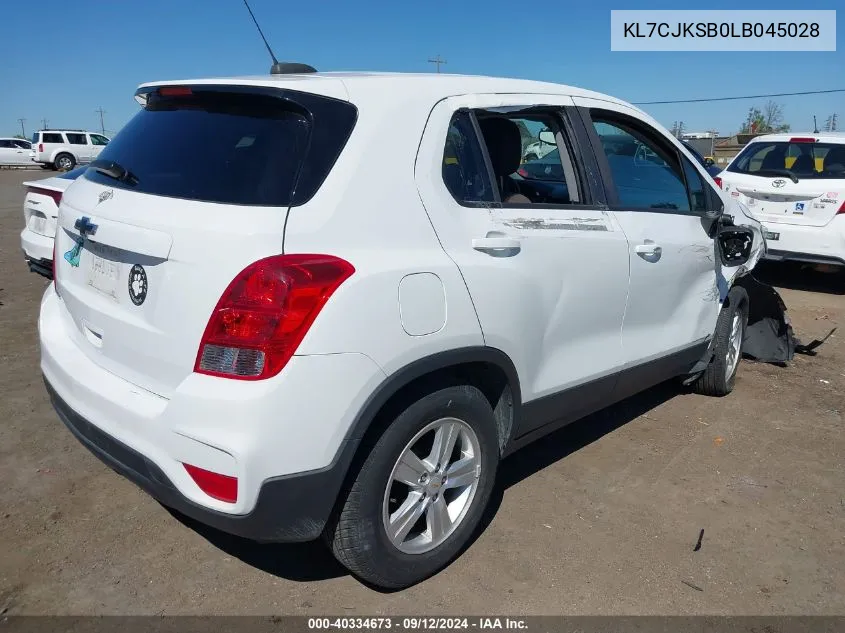 2020 Chevrolet Trax Fwd Ls VIN: KL7CJKSB0LB045028 Lot: 40334673