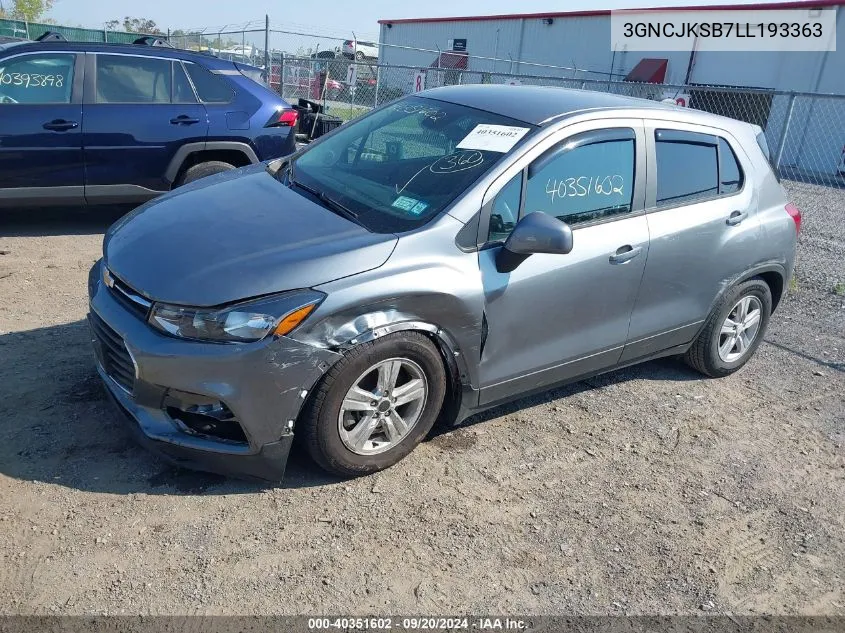 2020 Chevrolet Trax Fwd Ls VIN: 3GNCJKSB7LL193363 Lot: 40351602