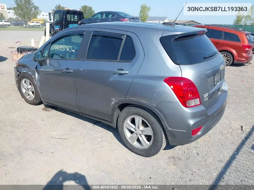 2020 Chevrolet Trax Fwd Ls VIN: 3GNCJKSB7LL193363 Lot: 40351602