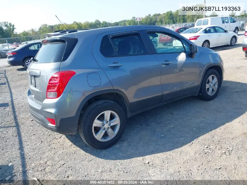 2020 Chevrolet Trax Fwd Ls VIN: 3GNCJKSB7LL193363 Lot: 40351602