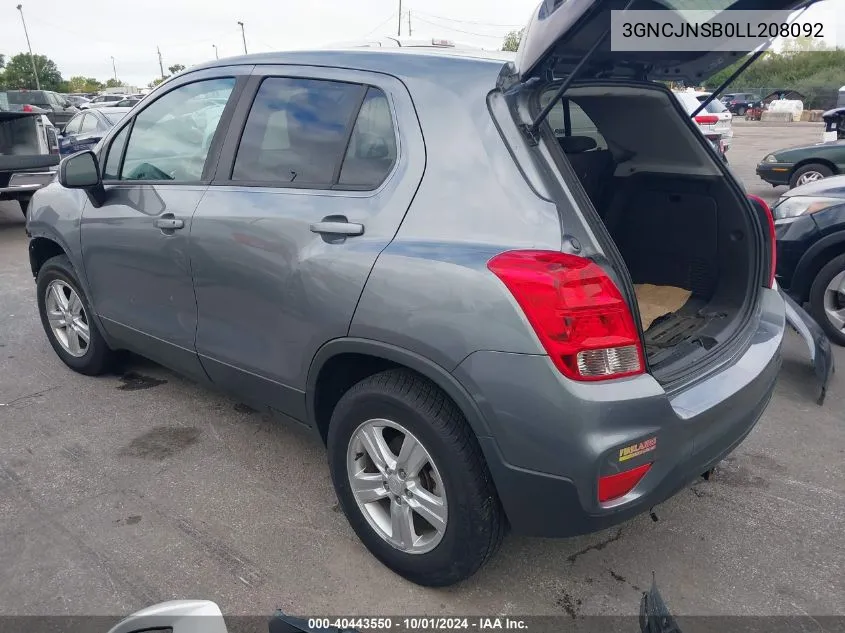 2020 Chevrolet Trax Ls VIN: 3GNCJNSB0LL208092 Lot: 40443550