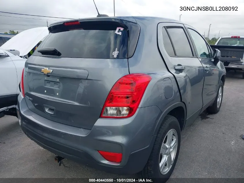 2020 Chevrolet Trax Ls VIN: 3GNCJNSB0LL208092 Lot: 40443550