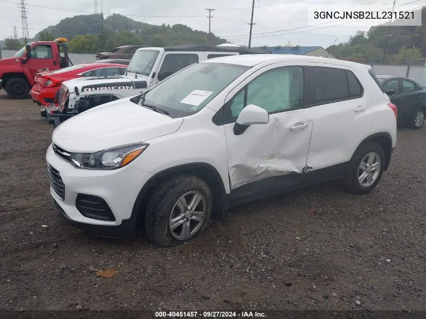 2020 Chevrolet Trax Awd Ls VIN: 3GNCJNSB2LL231521 Lot: 40451457