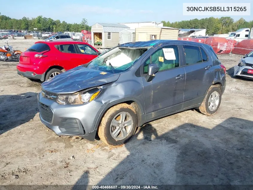 2020 Chevrolet Trax Ls VIN: 3GNCJKSB5LL315265 Lot: 40466607