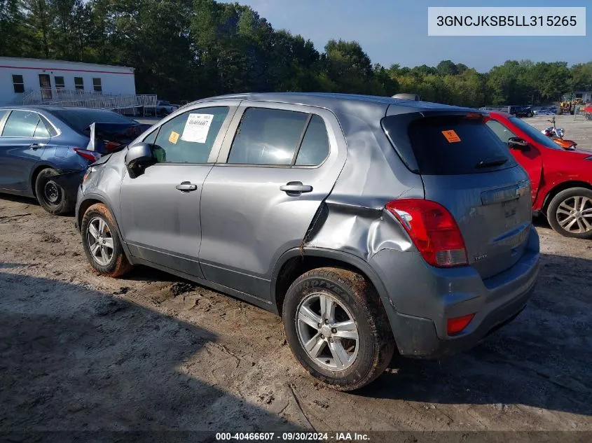 2020 Chevrolet Trax Ls VIN: 3GNCJKSB5LL315265 Lot: 40466607