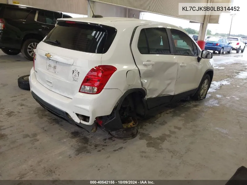 2020 Chevrolet Trax Ls VIN: KL7CJKSB0LB314452 Lot: 40542155