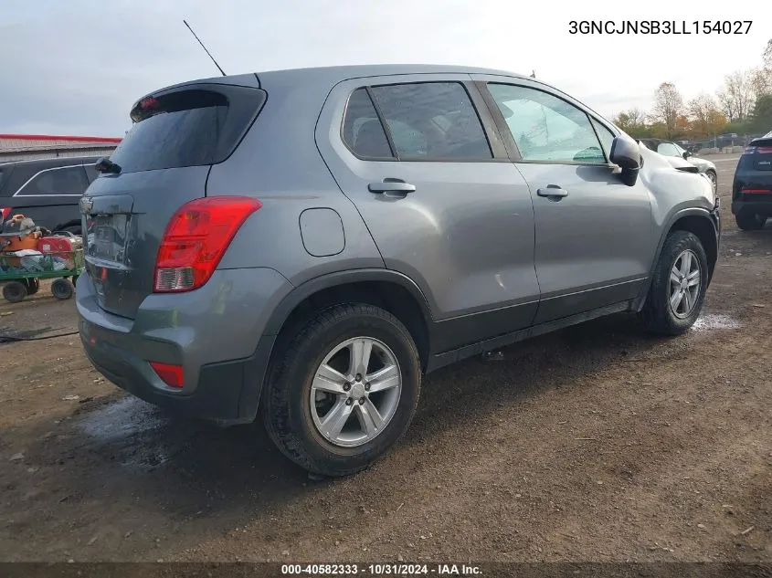 2020 Chevrolet Trax Awd Ls VIN: 3GNCJNSB3LL154027 Lot: 40582333