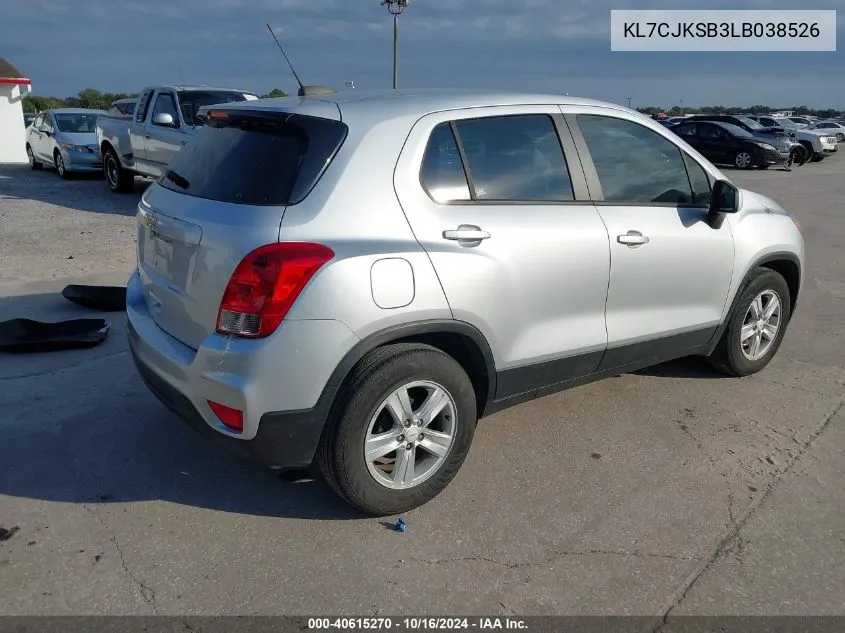 2020 Chevrolet Trax Fwd Ls VIN: KL7CJKSB3LB038526 Lot: 40615270