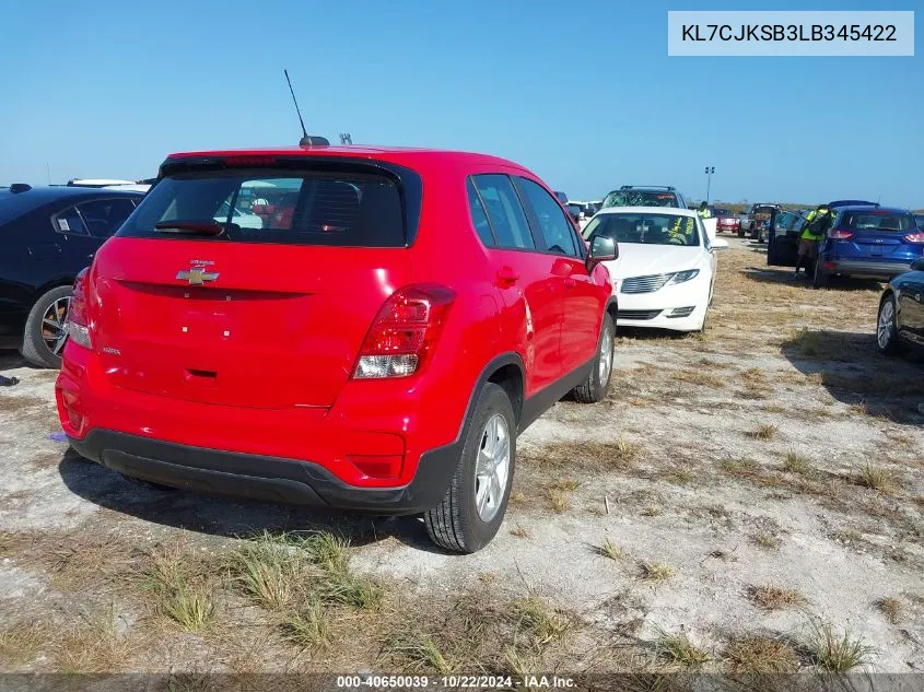 2020 Chevrolet Trax Fwd Ls VIN: KL7CJKSB3LB345422 Lot: 40650039