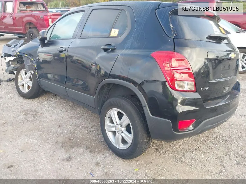 2020 Chevrolet Trax Fwd Ls VIN: KL7CJKSB1LB051906 Lot: 40663263