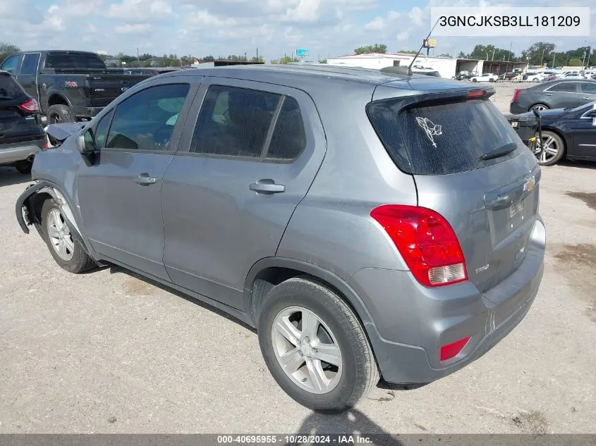 2020 Chevrolet Trax Fwd Ls VIN: 3GNCJKSB3LL181209 Lot: 40695955