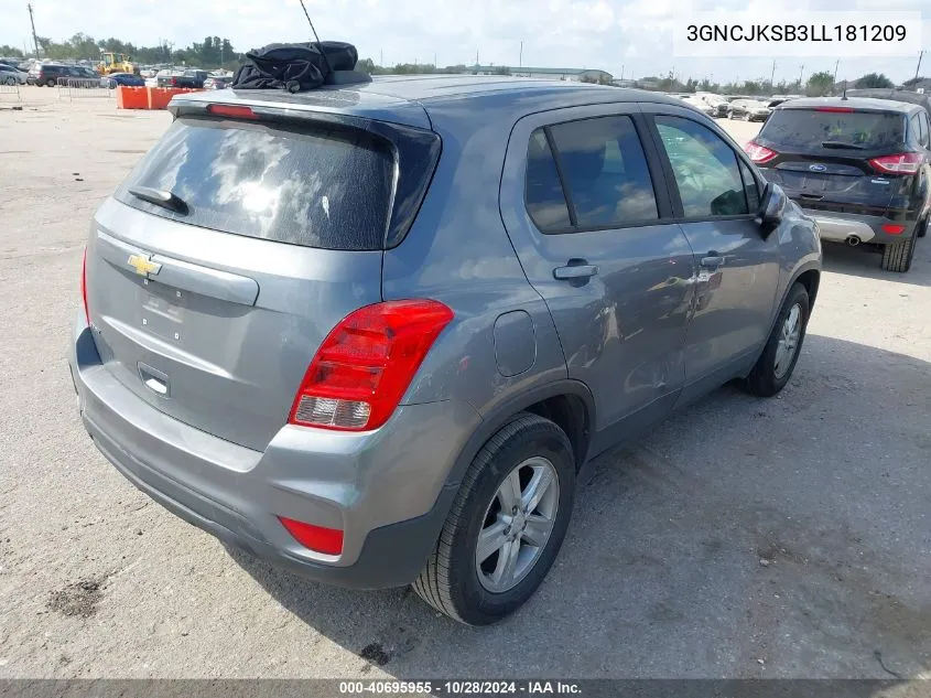 2020 Chevrolet Trax Fwd Ls VIN: 3GNCJKSB3LL181209 Lot: 40695955