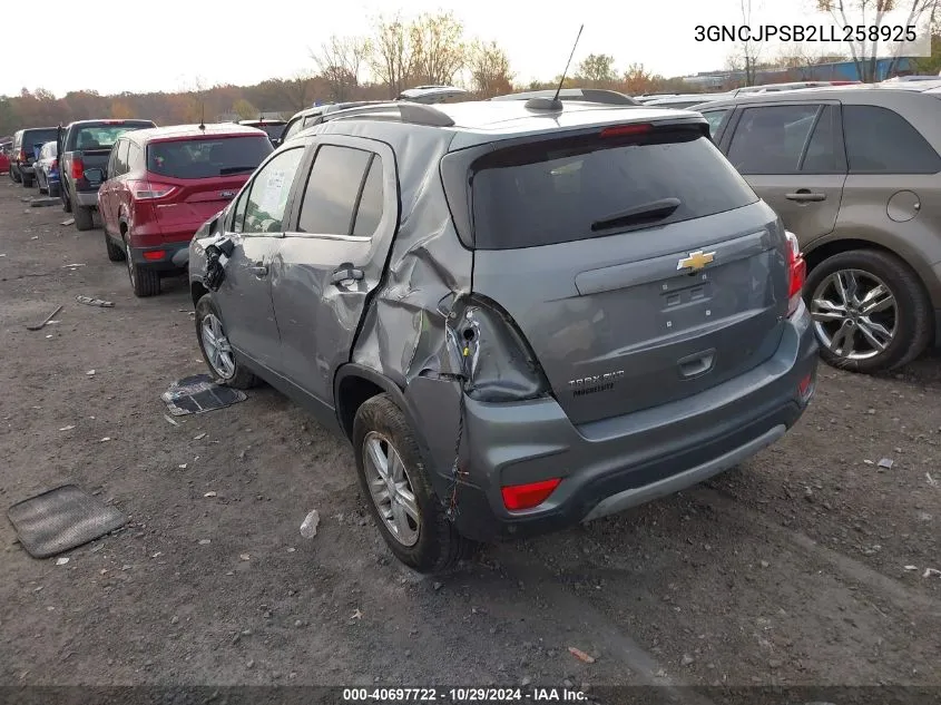 2020 Chevrolet Trax Awd Lt VIN: 3GNCJPSB2LL258925 Lot: 40697722