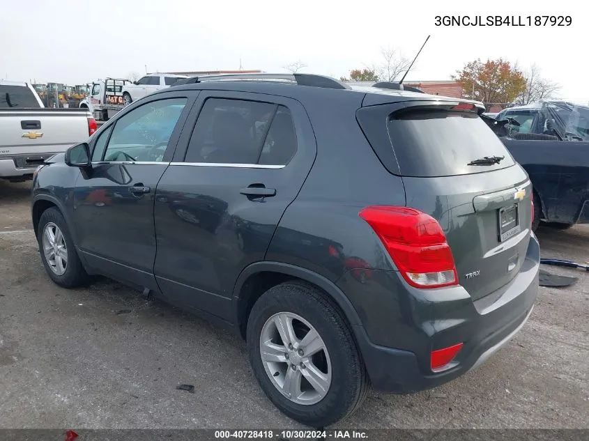 2020 Chevrolet Trax Fwd Lt VIN: 3GNCJLSB4LL187929 Lot: 40728418