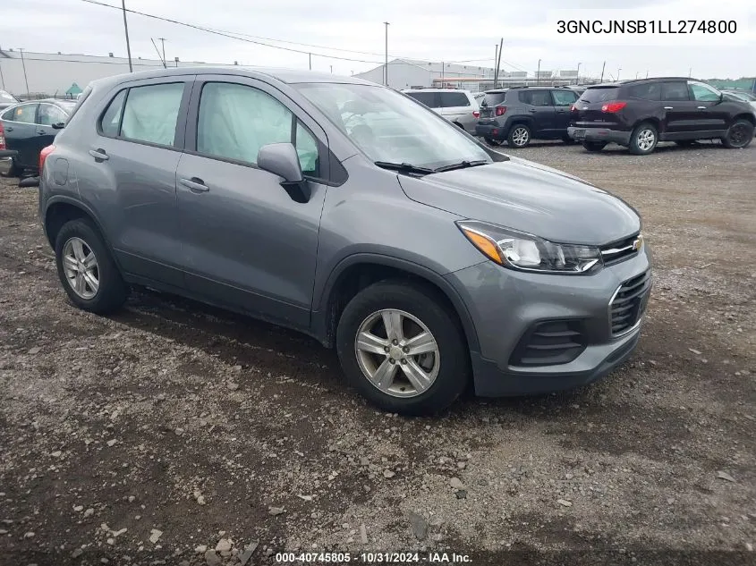 2020 Chevrolet Trax Awd Ls VIN: 3GNCJNSB1LL274800 Lot: 40745805