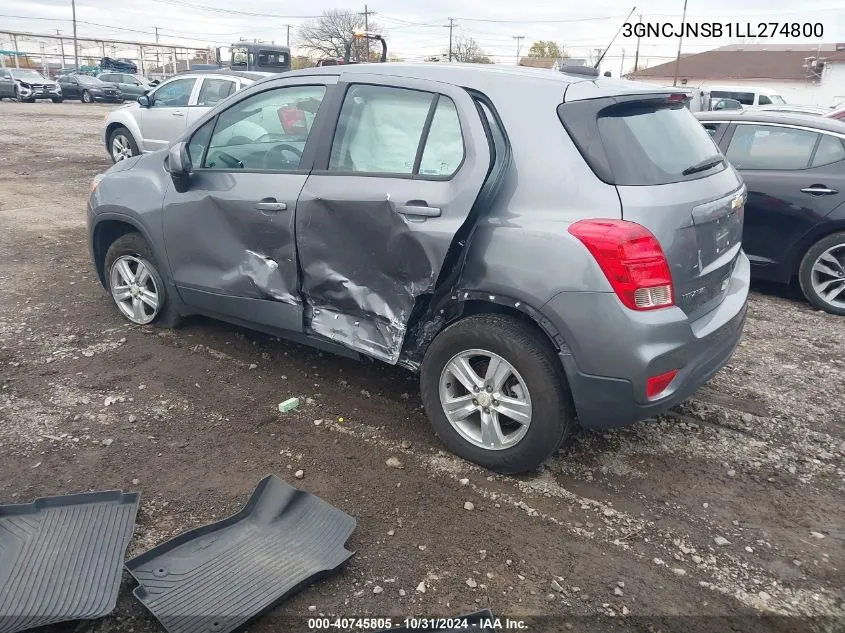 2020 Chevrolet Trax Awd Ls VIN: 3GNCJNSB1LL274800 Lot: 40745805