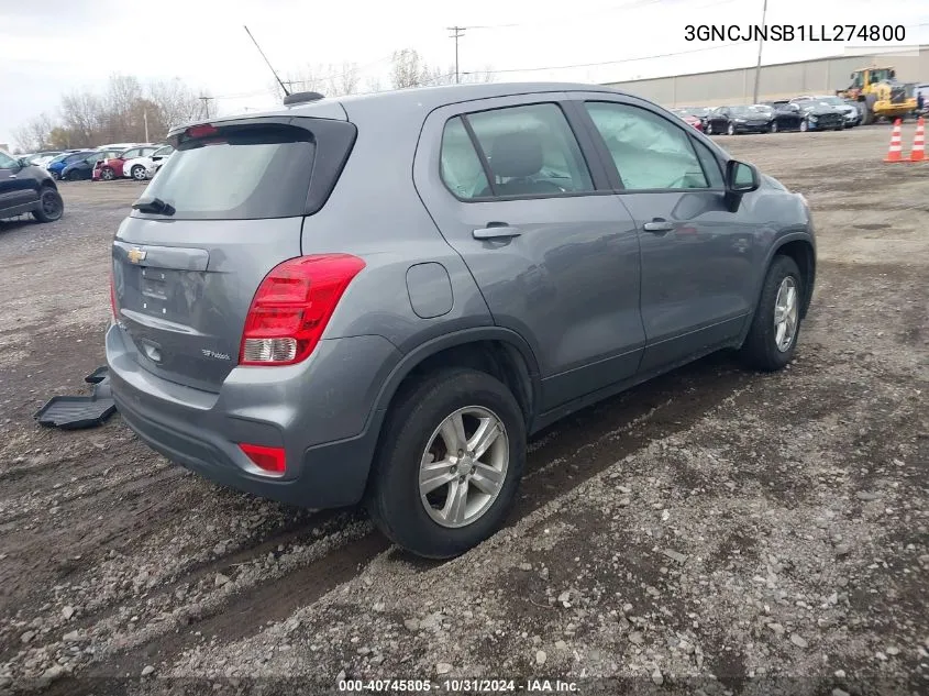 2020 Chevrolet Trax Awd Ls VIN: 3GNCJNSB1LL274800 Lot: 40745805