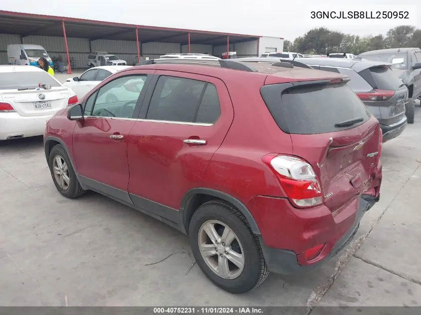 2020 Chevrolet Trax Fwd Lt VIN: 3GNCJLSB8LL250952 Lot: 40752231