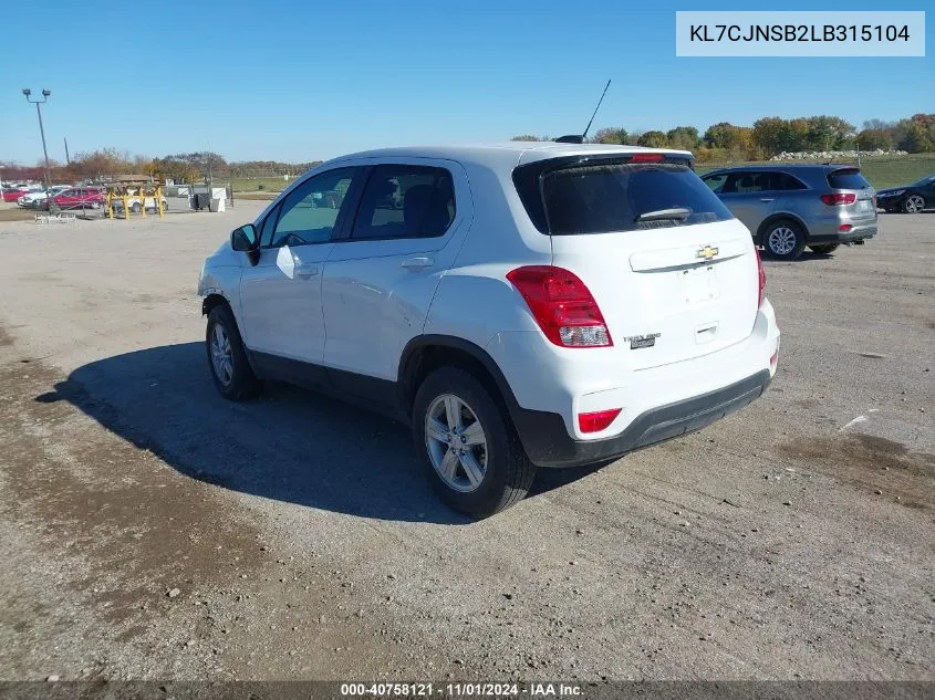 2020 Chevrolet Trax Awd Ls VIN: KL7CJNSB2LB315104 Lot: 40758121