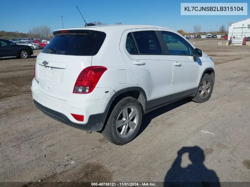 2020 Chevrolet Trax Awd Ls VIN: KL7CJNSB2LB315104 Lot: 40758121