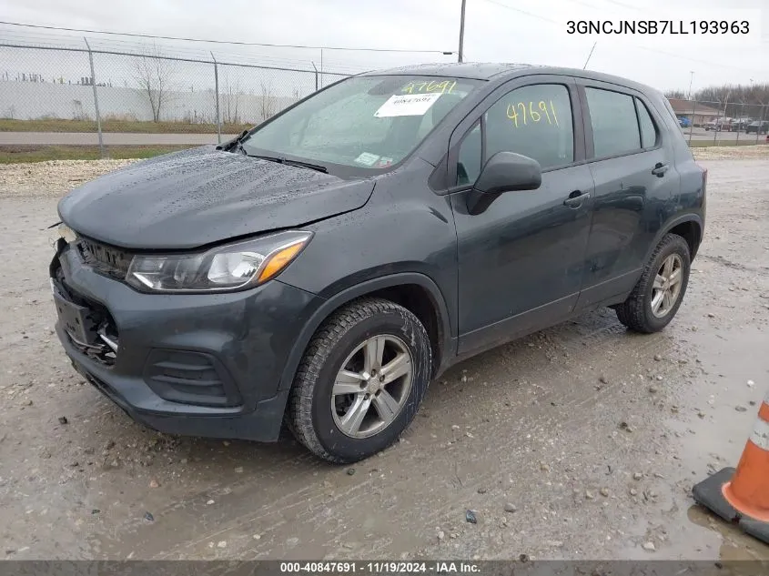 2020 Chevrolet Trax Awd Ls VIN: 3GNCJNSB7LL193963 Lot: 40847691