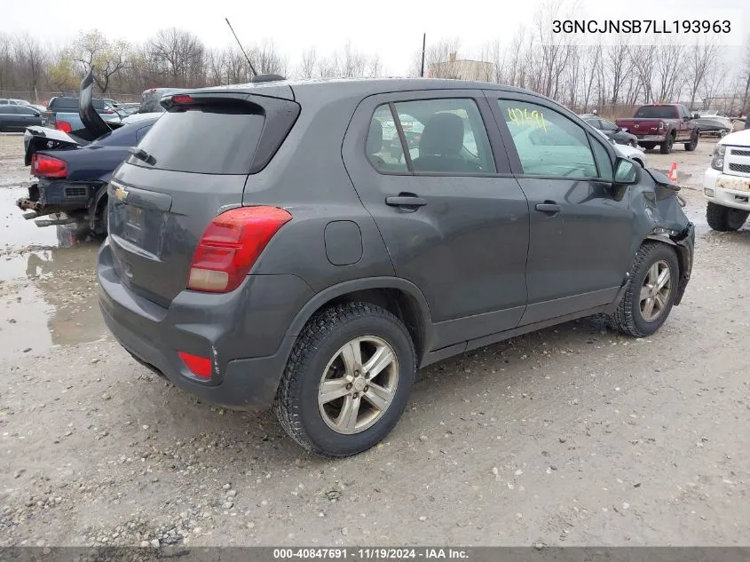 2020 Chevrolet Trax Awd Ls VIN: 3GNCJNSB7LL193963 Lot: 40847691