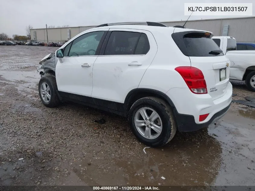 2020 Chevrolet Trax Awd Lt VIN: KL7CJPSB1LB031507 Lot: 40869167