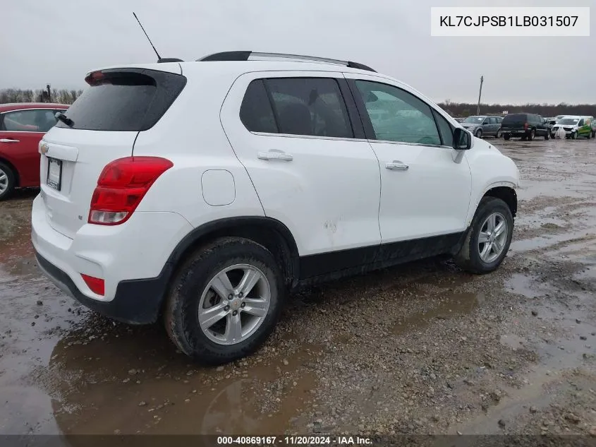 2020 Chevrolet Trax Awd Lt VIN: KL7CJPSB1LB031507 Lot: 40869167