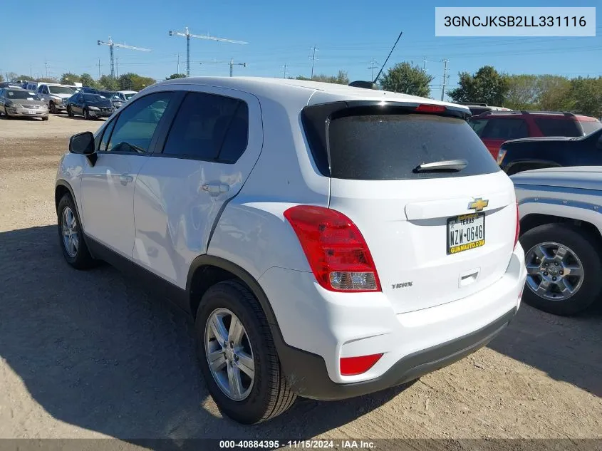 2020 Chevrolet Trax Fwd Ls VIN: 3GNCJKSB2LL331116 Lot: 40884395