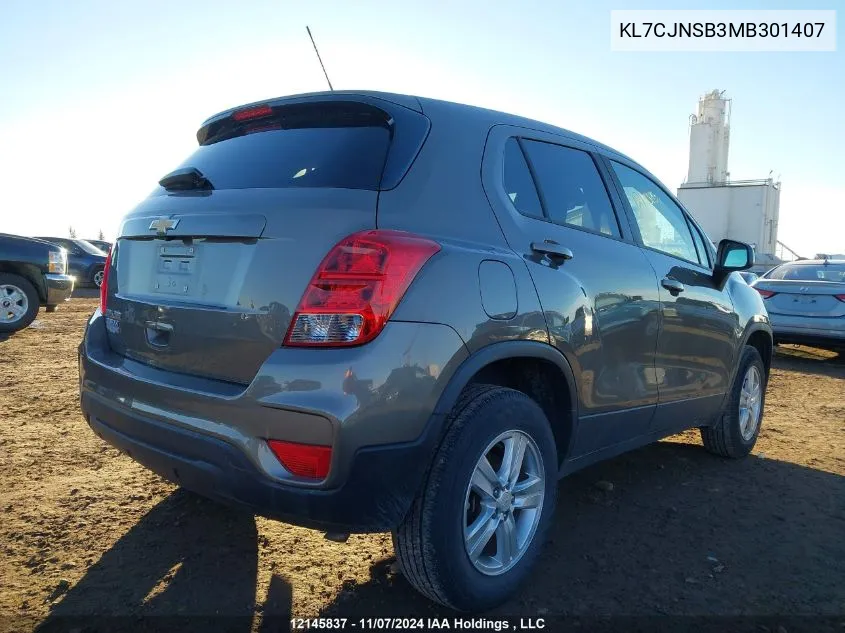 2021 Chevrolet Trax VIN: KL7CJNSB3MB301407 Lot: 12145837