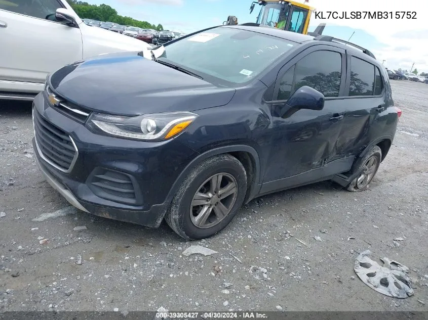 2021 Chevrolet Trax Fwd Lt VIN: KL7CJLSB7MB315752 Lot: 39305427