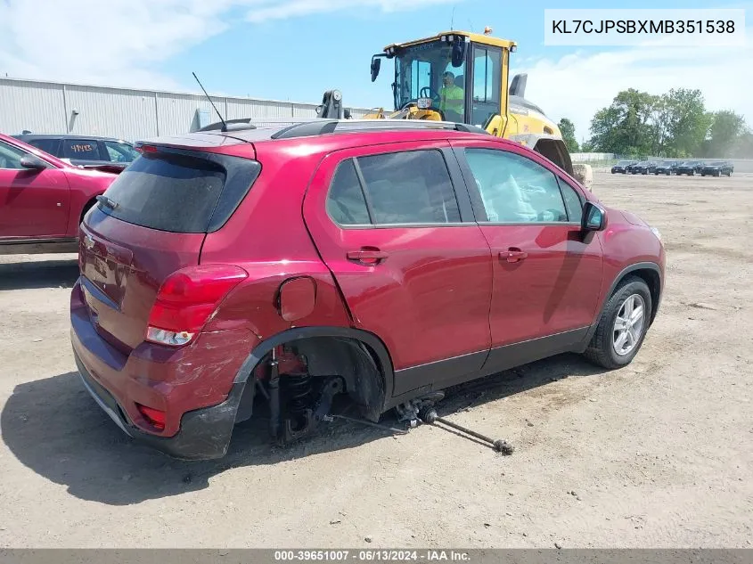 2021 Chevrolet Trax Awd Lt VIN: KL7CJPSBXMB351538 Lot: 39651007