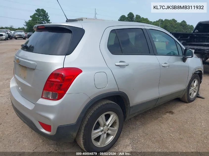 2021 Chevrolet Trax Fwd Ls VIN: KL7CJKSB8MB311932 Lot: 40004579