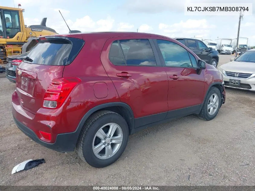 2021 Chevrolet Trax Fwd Ls VIN: KL7CJKSB7MB308794 Lot: 40024008