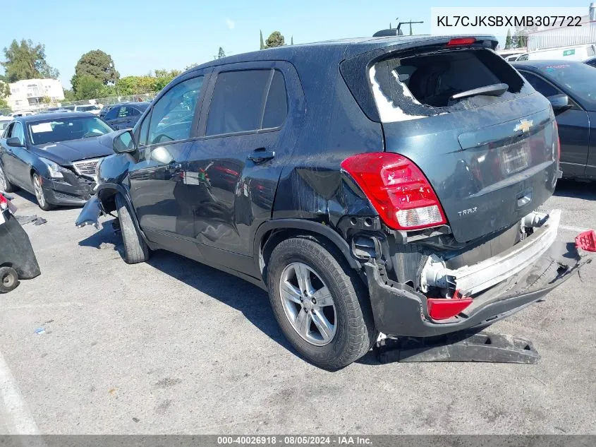 2021 Chevrolet Trax Fwd Ls VIN: KL7CJKSBXMB307722 Lot: 40026918