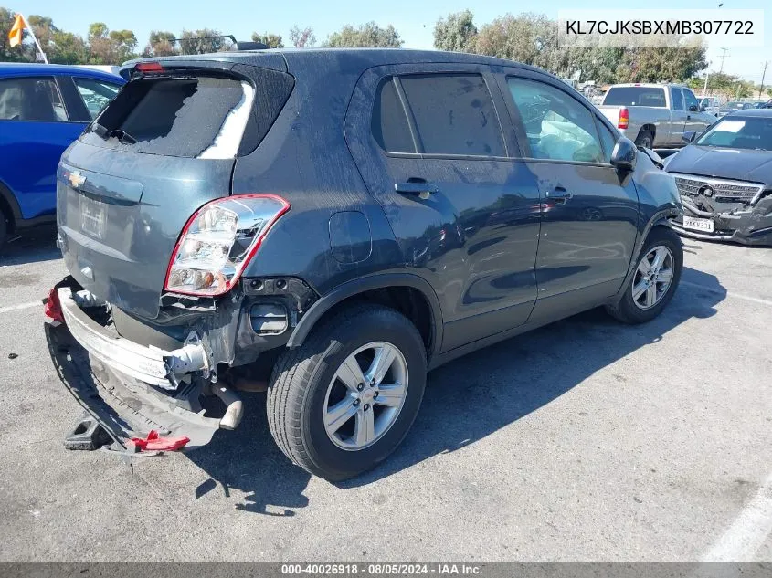 2021 Chevrolet Trax Fwd Ls VIN: KL7CJKSBXMB307722 Lot: 40026918