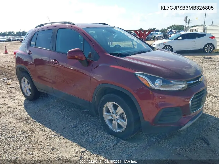 2021 Chevrolet Trax Awd Lt VIN: KL7CJPSB3MB326805 Lot: 40220318