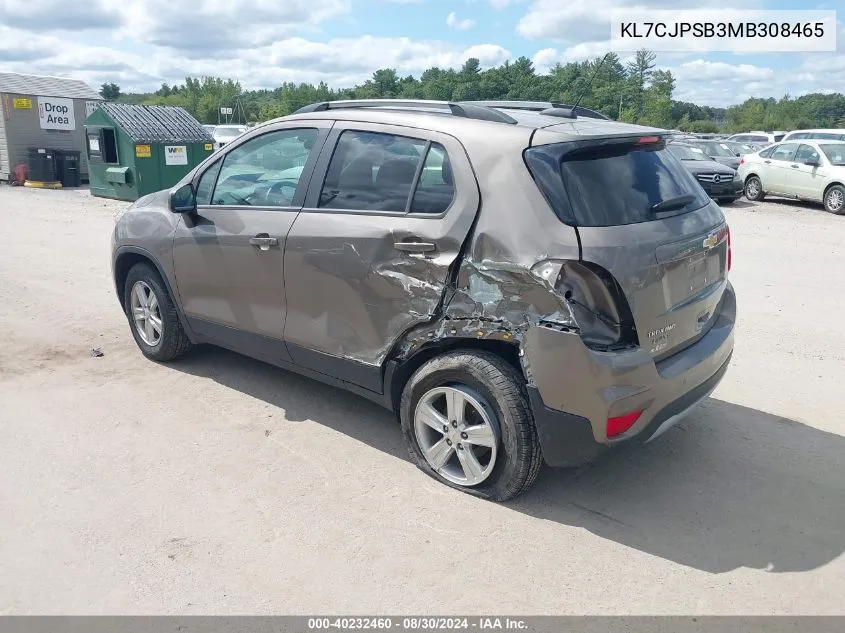 2021 Chevrolet Trax Awd Lt VIN: KL7CJPSB3MB308465 Lot: 40232460