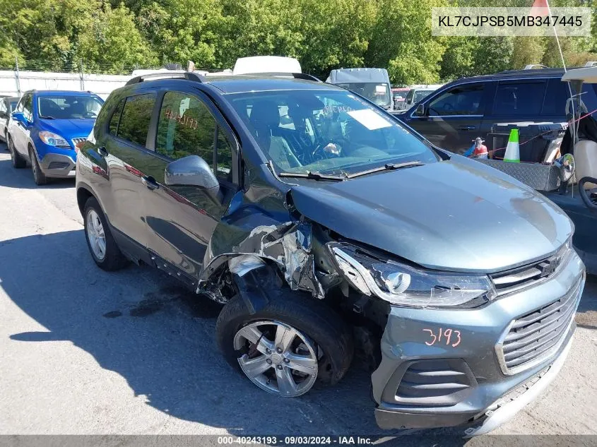 2021 Chevrolet Trax Awd Lt VIN: KL7CJPSB5MB347445 Lot: 40243193