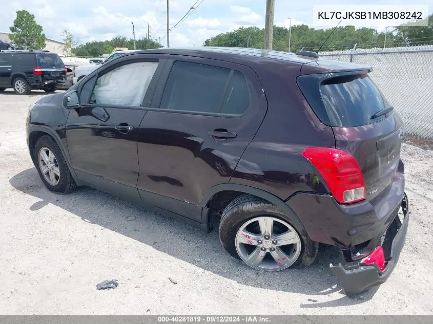 2021 Chevrolet Trax Fwd Ls VIN: KL7CJKSB1MB308242 Lot: 40281819