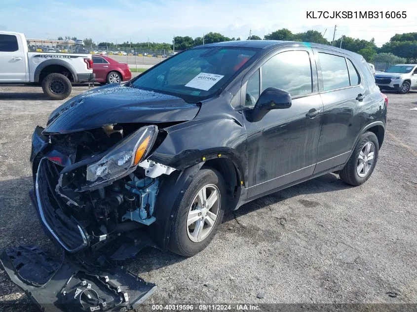 2021 Chevrolet Trax Ls VIN: KL7CJKSB1MB316065 Lot: 40319596