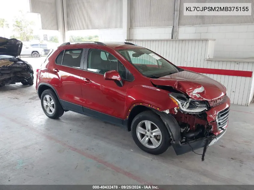 2021 Chevrolet Trax Awd Lt VIN: KL7CJPSM2MB375155 Lot: 40432478