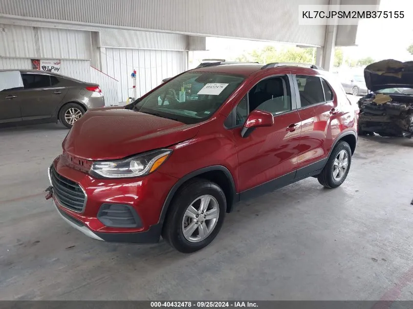 2021 Chevrolet Trax Awd Lt VIN: KL7CJPSM2MB375155 Lot: 40432478