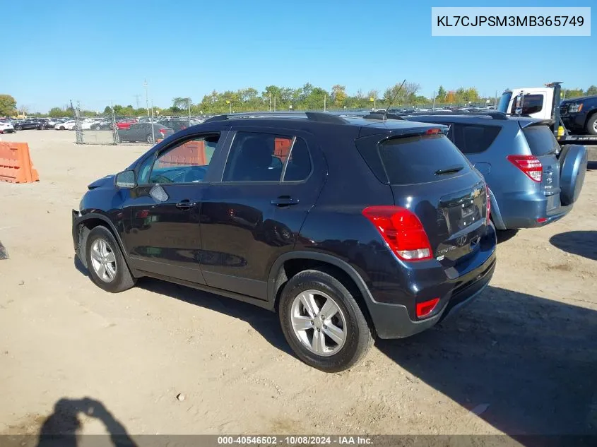 2021 Chevrolet Trax 1Lt VIN: KL7CJPSM3MB365749 Lot: 40546502