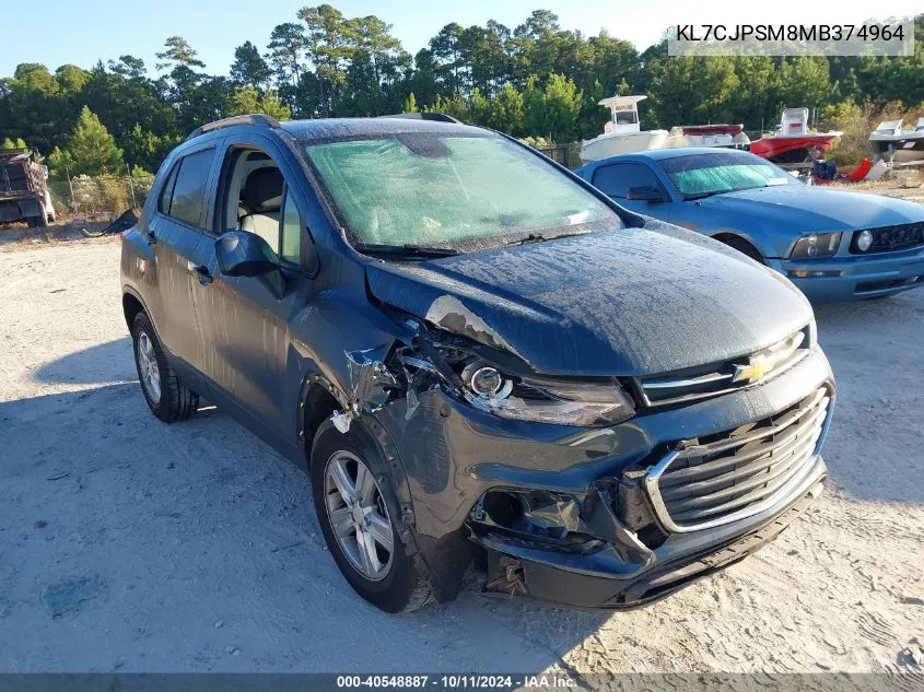 2021 Chevrolet Trax 1Lt VIN: KL7CJPSM8MB374964 Lot: 40548887