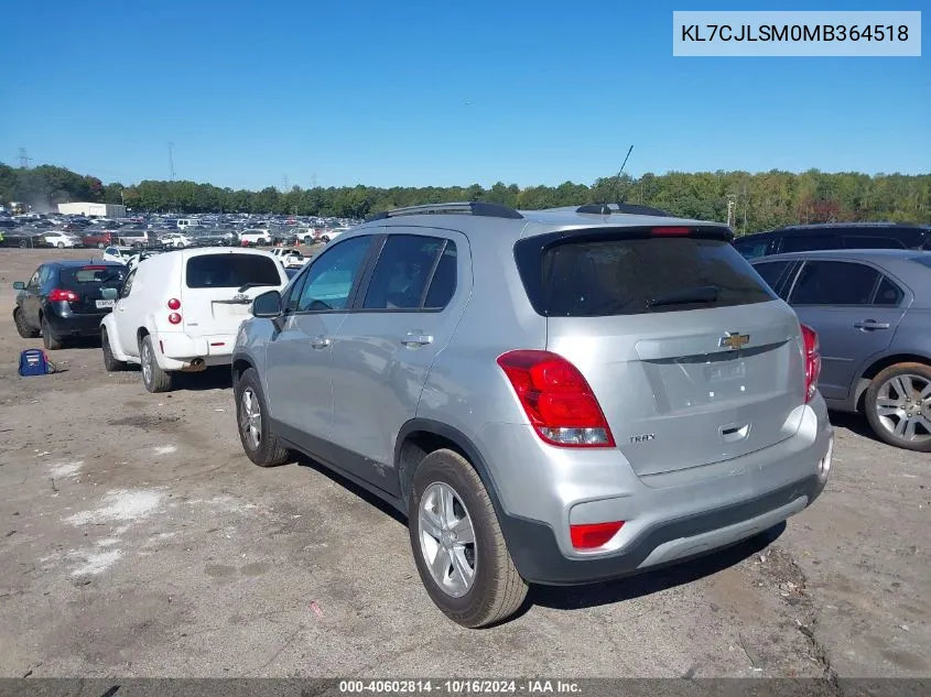 2021 Chevrolet Trax Fwd Lt VIN: KL7CJLSM0MB364518 Lot: 40602814