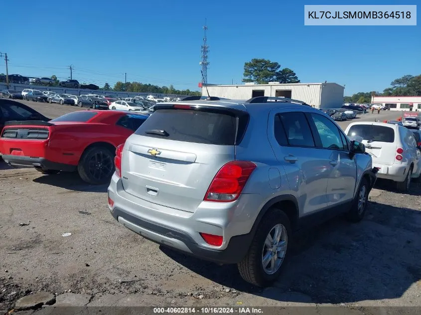 2021 Chevrolet Trax Fwd Lt VIN: KL7CJLSM0MB364518 Lot: 40602814