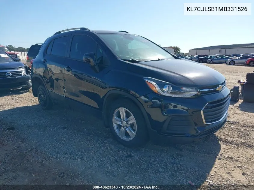 2021 Chevrolet Trax Fwd Lt VIN: KL7CJLSB1MB331526 Lot: 40623343