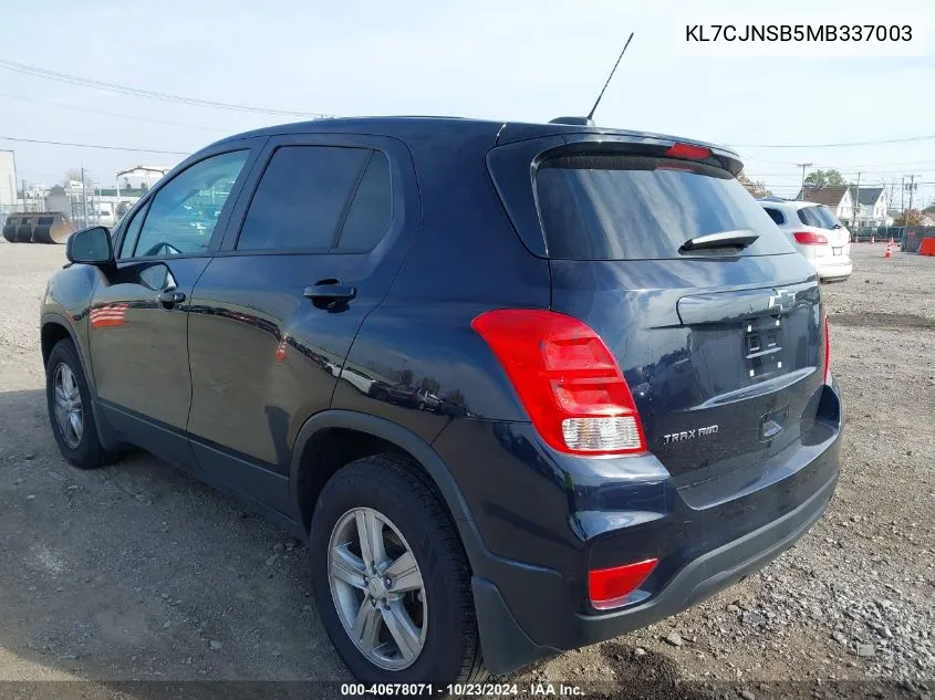 2021 Chevrolet Trax Awd Ls VIN: KL7CJNSB5MB337003 Lot: 40678071