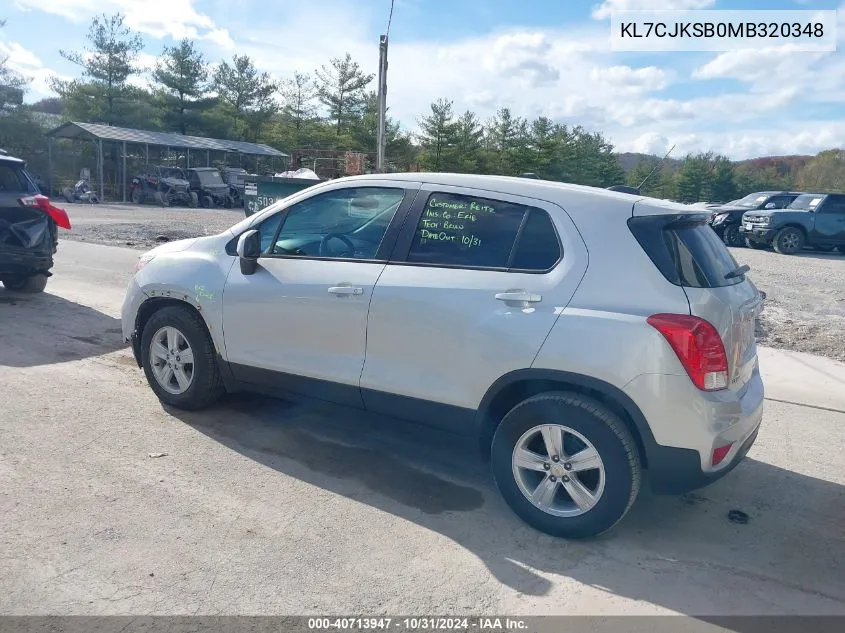 2021 Chevrolet Trax Fwd Ls VIN: KL7CJKSB0MB320348 Lot: 40713947